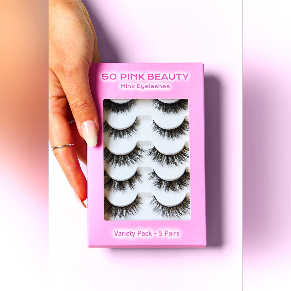 SO PINK BEAUTY  100% Mink Eyelashes Variety Pack 5 Pairs